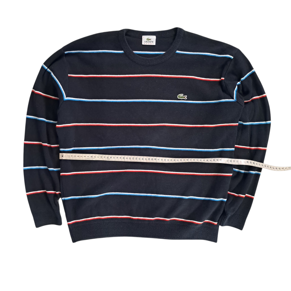 Lacoste Sweater – Schwarz mit Blau / Weiß / Rot gestreift – Größe XL