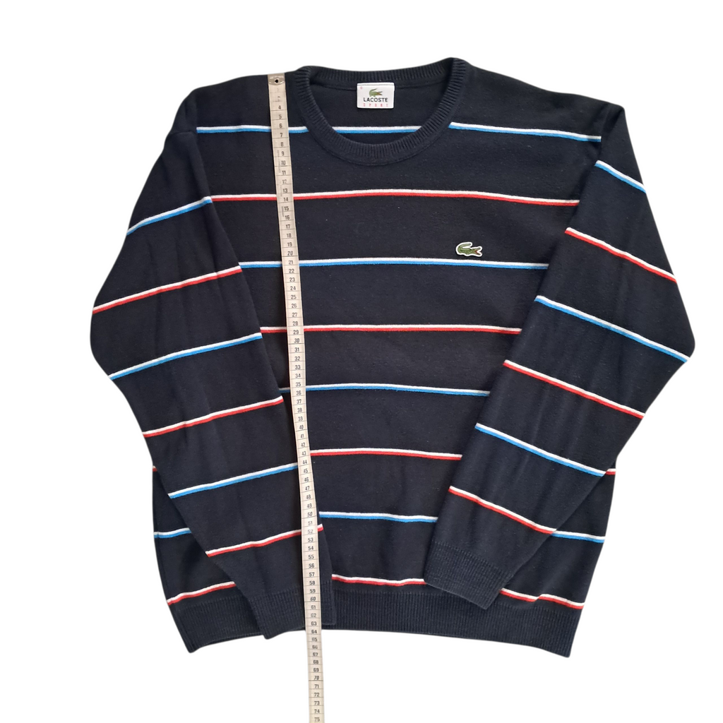 Lacoste Sweater – Schwarz mit Blau / Weiß / Rot gestreift – Größe XL