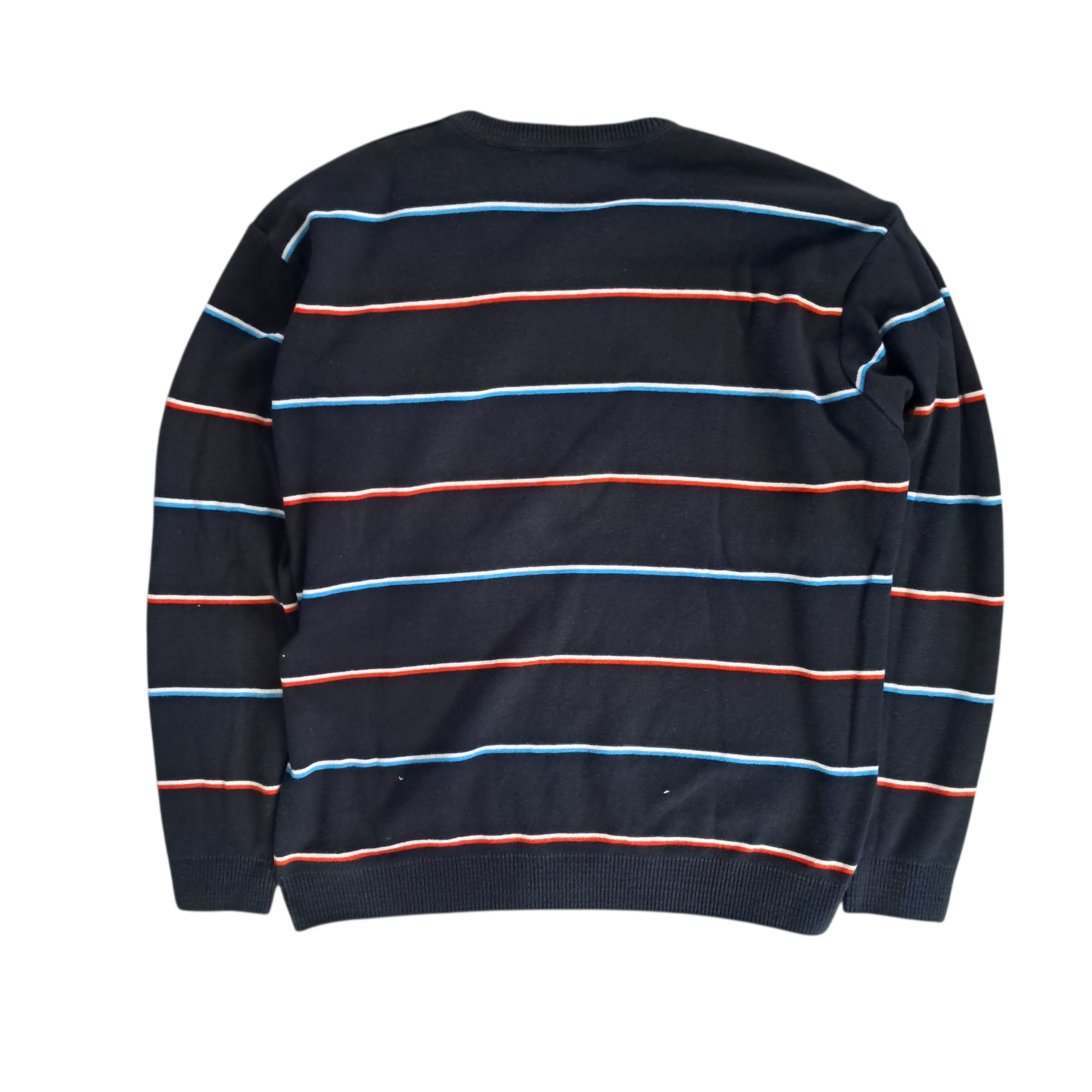 Lacoste Sweater – Schwarz mit Blau / Weiß / Rot gestreift – Größe XL