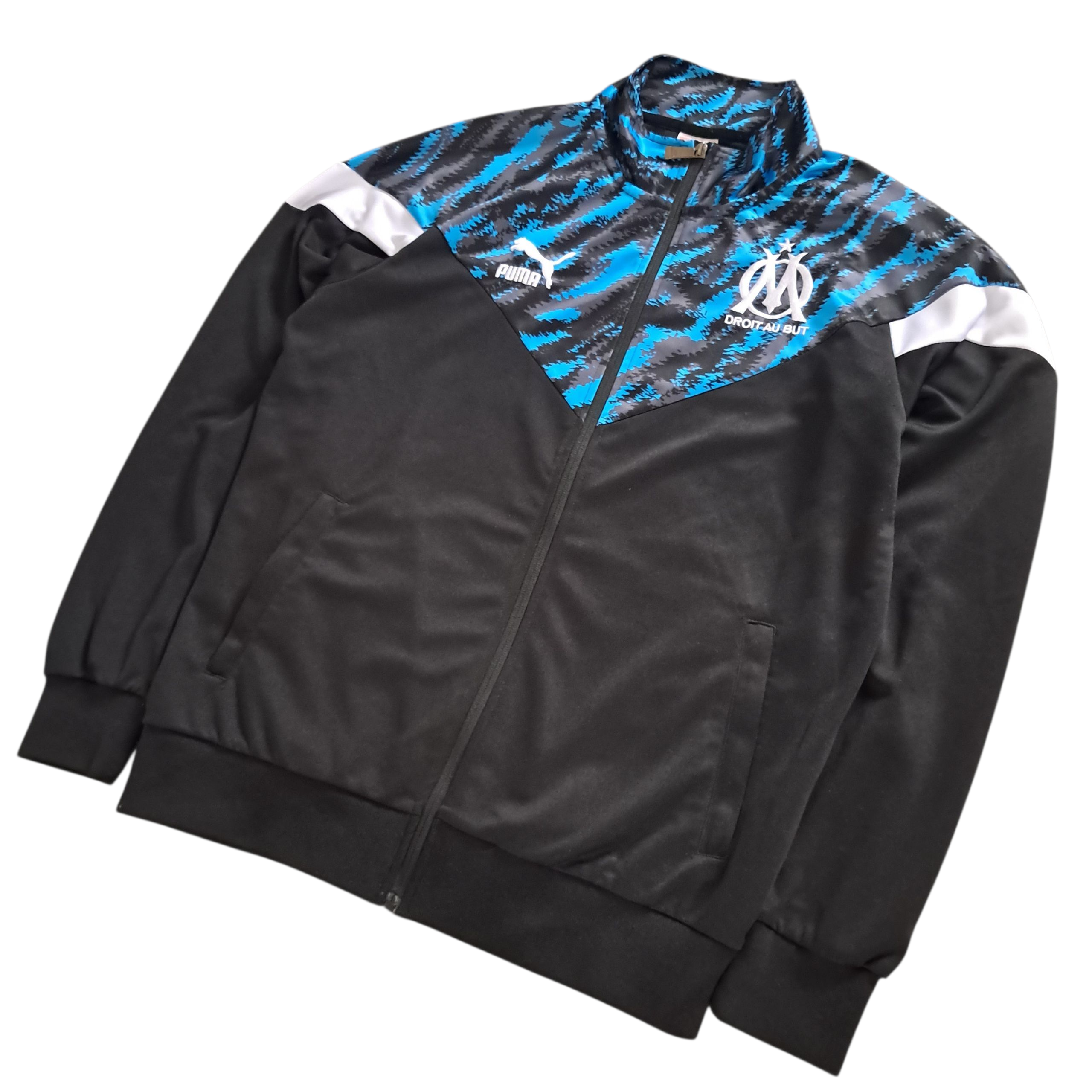 Olympique Marseille x Adidas Trainingsjacke – Schwarz / Blau / Weiß – Größe M