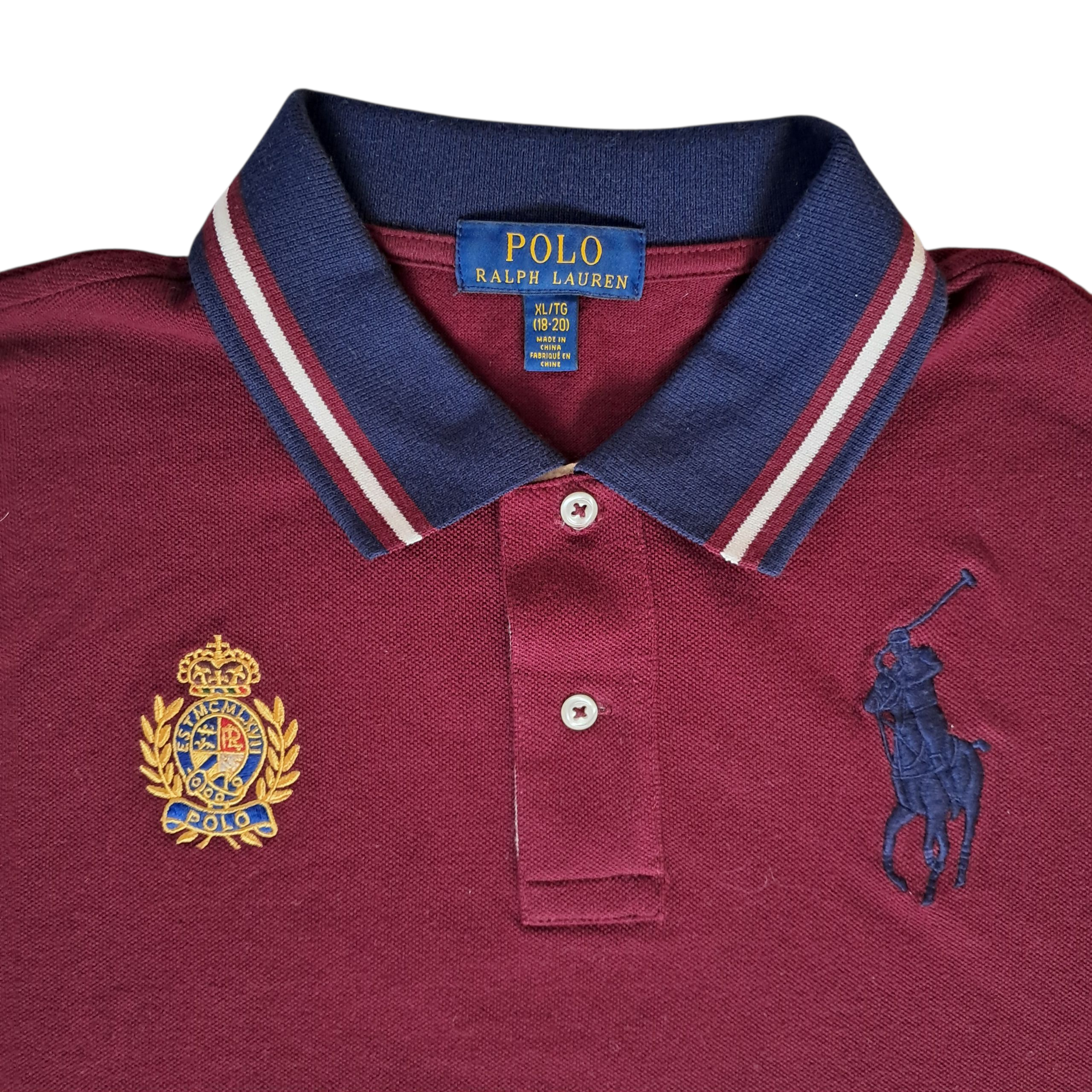 Ralph Lauren Big Pony Polo – Burgunderrot / Marineblau – Größe L